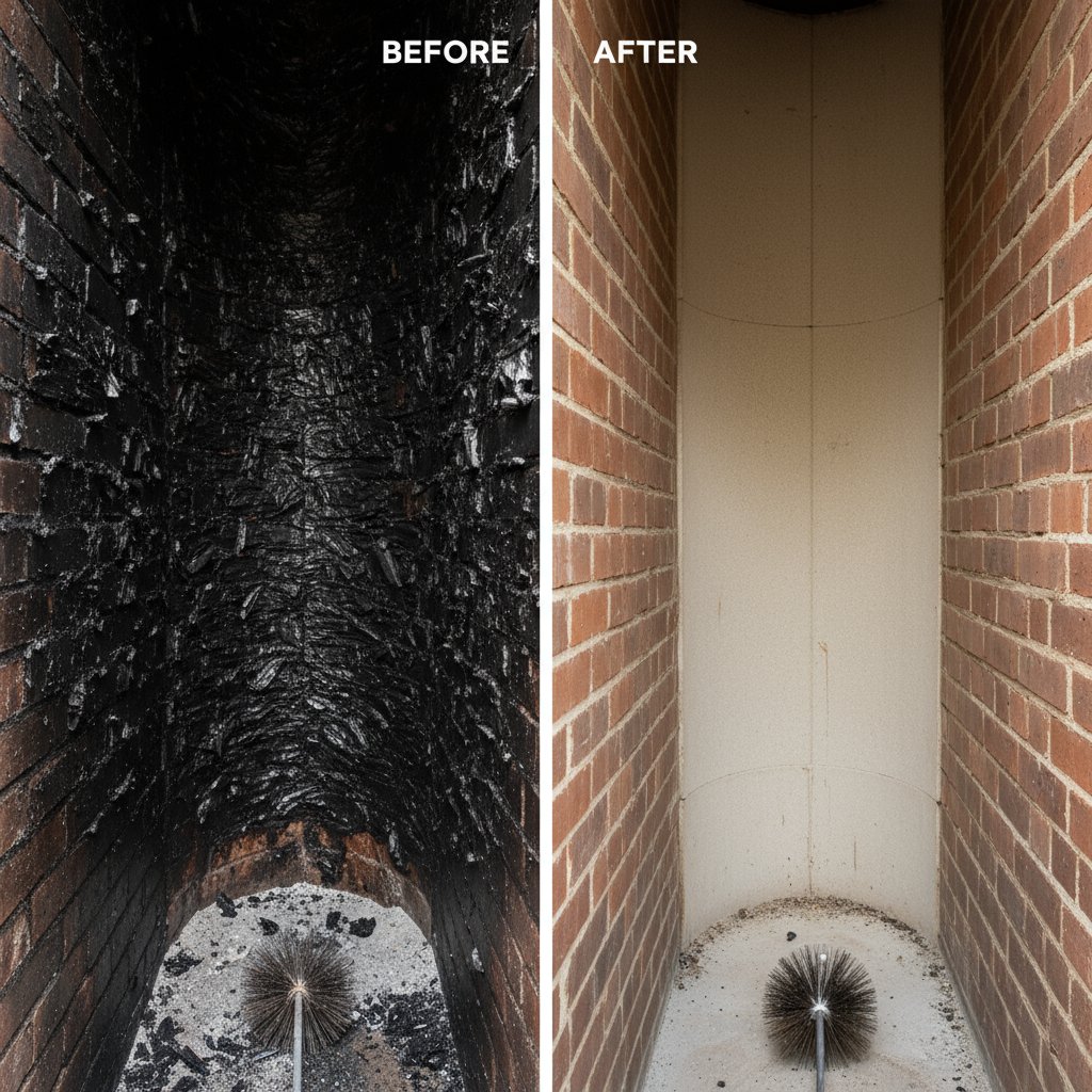 Before and after chimney cleaning comparison